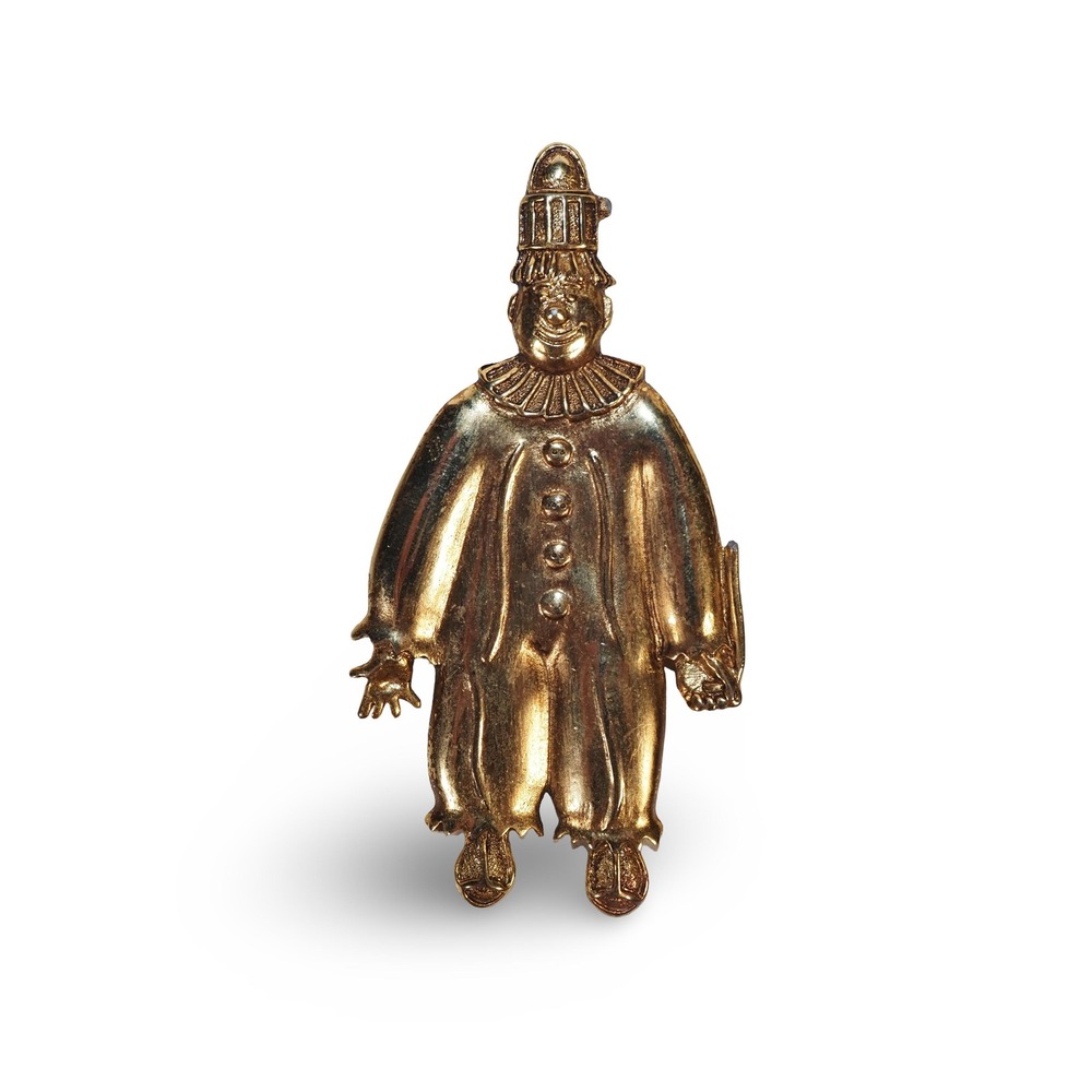 Vintage ELLE Signed Clown Brooch Gold Tone Articulated Feet Figural Pin 4"